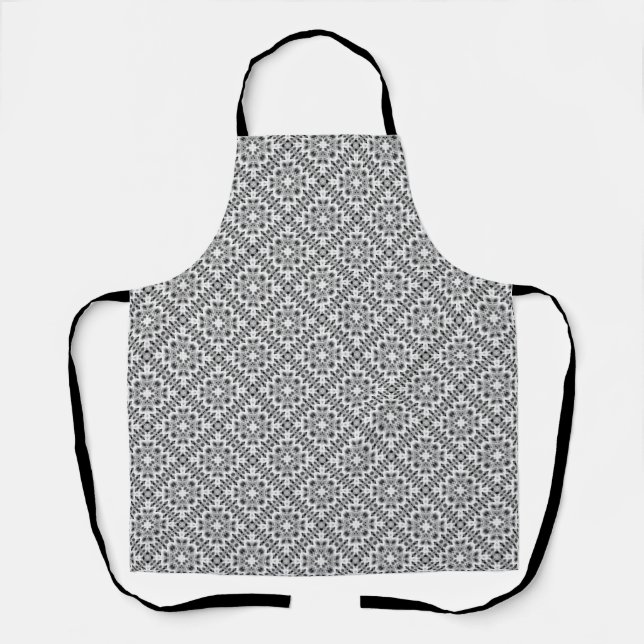 Black and white geometric ethnic ornament apron (Front)