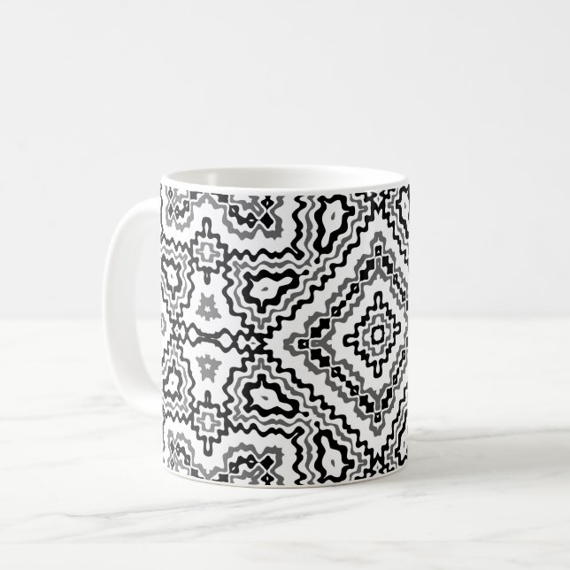  black and white geometric ethnic pattern ornament coffee mug (Front Left)
