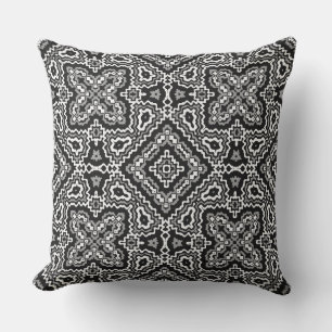black and white geometric ethnic pattern ornament cushion