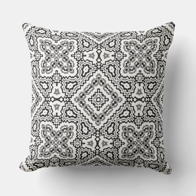  black and white geometric ethnic pattern ornament cushion (Front)