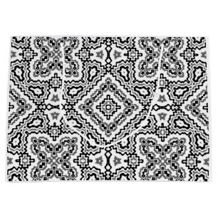  black and white geometric ethnic pattern ornament large gift bag