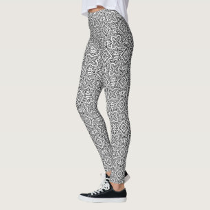  black and white geometric ethnic pattern ornament leggings