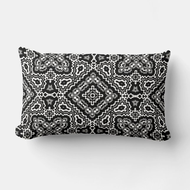  black and white geometric ethnic pattern ornament lumbar cushion (Front)