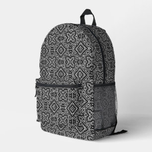black and white geometric ethnic pattern ornament printed backpack