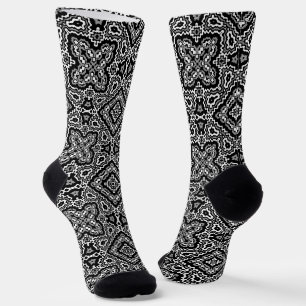 black and white geometric ethnic pattern ornament socks