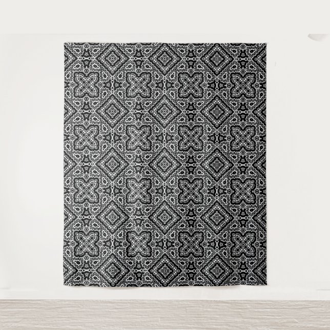  black and white geometric ethnic pattern ornament tapestry (Front)