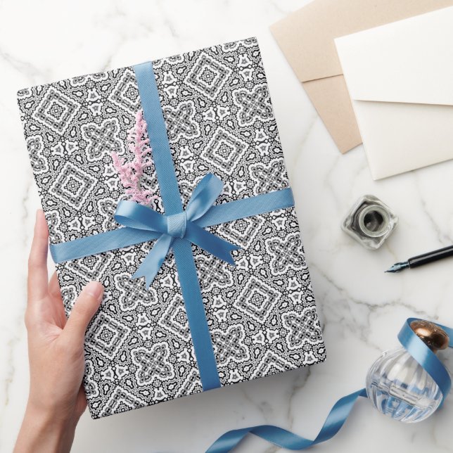  black and white geometric ethnic pattern ornament wrapping paper (Gifting)