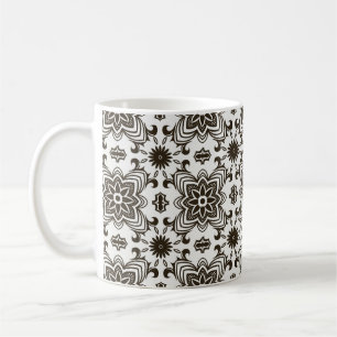 Black and White Geometric Floral Pattern Coffee Mug