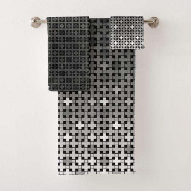 Black and white geometric gradient pattern  bath towel set (Insitu)