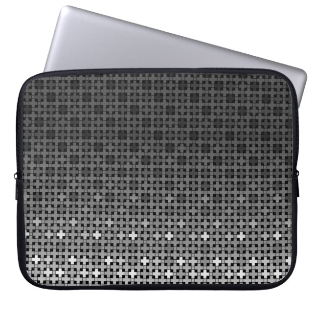 Black and white geometric gradient pattern  laptop sleeve (Front)