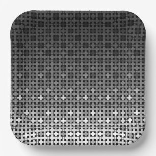 Black and white geometric gradient pattern  paper plate