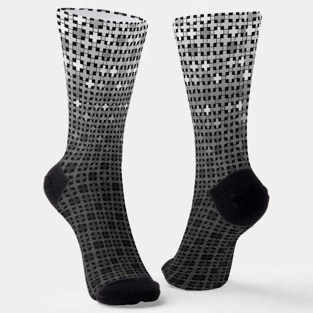 Black and white geometric gradient pattern  socks (Angled)