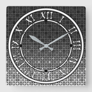 Black and white geometric gradient pattern  square wall clock