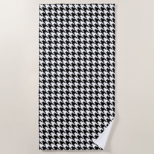 Black and White Geometric Houndstooth Pattern Beach Towel