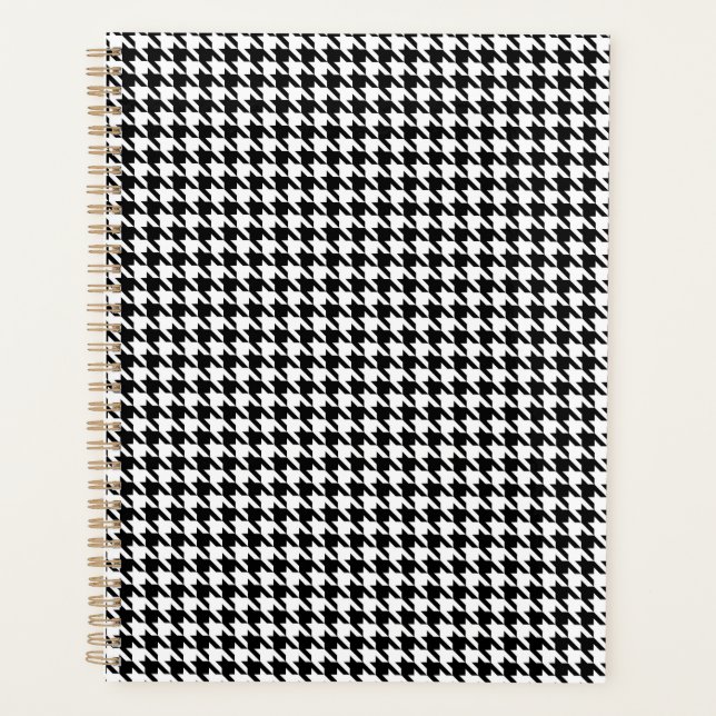 Black and White Geometric Houndstooth Pattern Planner (Front)