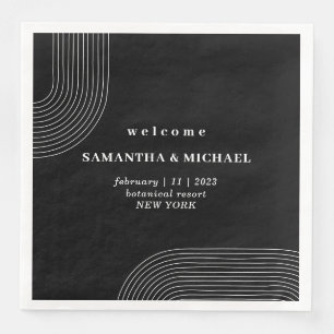 Black and White Geometric Lines Welcome Wedding Napkin