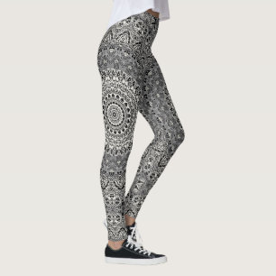 Black and White Geometric Mandala Pattern Leggings