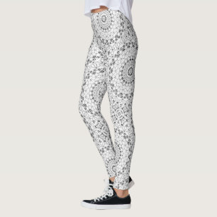 Black and White Geometric Mandala Pattern Leggings