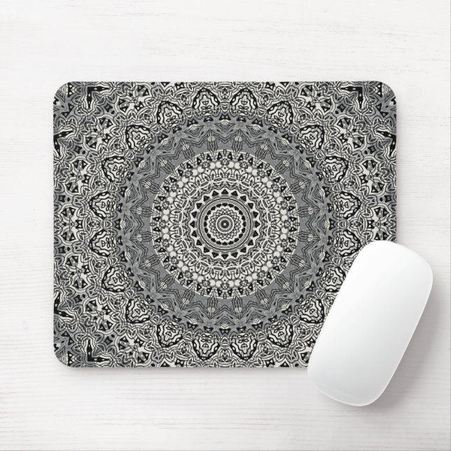 Black and White Geometric Mandala Pattern Mouse Pad (With Mouse)