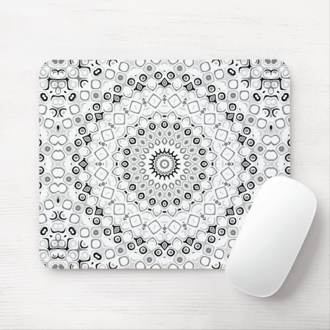Black and White Geometric Mandala Pattern Mouse Pad (With Mouse)