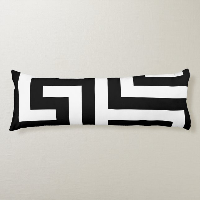 Black and White Geometric Maze Body Pillow (Front)