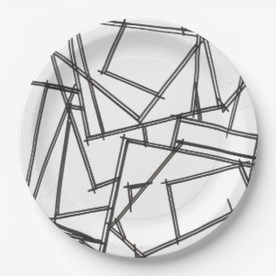 Black And White Geometric-Modern Minimalist Paper Plate