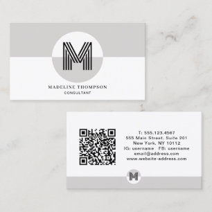 Black and White Geometric Modern Monogram QR Code Business Card