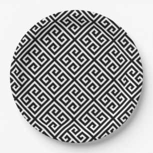 Black, and white geometric paper plate