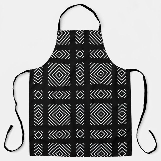 Black and white geometric pattern Ama Apron (Front)