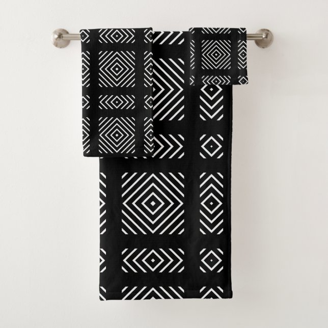 Black and white geometric pattern Ama Bath Towel Set (Insitu)