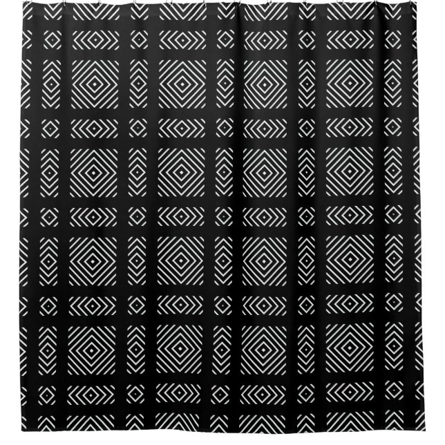 Black and white geometric pattern Ama Shower Curtain (Front)