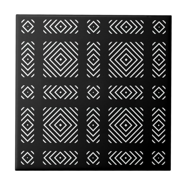 Black and white geometric pattern Ama Tile (Front)