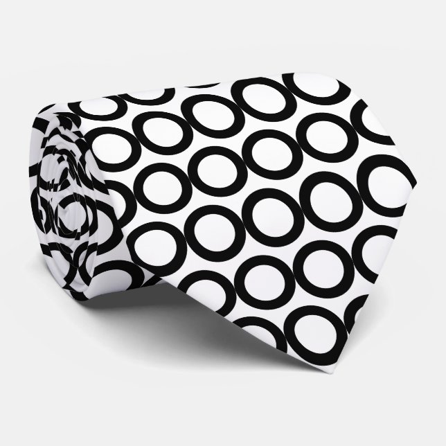 Black and White Geometric Pattern Circles Tie (Rolled)
