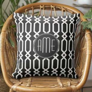 Black and White Geometric Pattern Custom Monogram Cushion