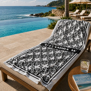 Black and White Geometric Pattern Custom Resort Beach Towel