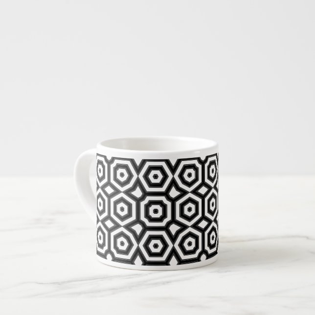 Black and white geometric pattern espresso cup (Front Left)