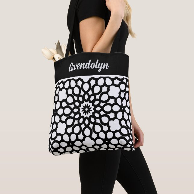 Black and White Geometric Pattern Everyday  Tote Bag (Close Up)