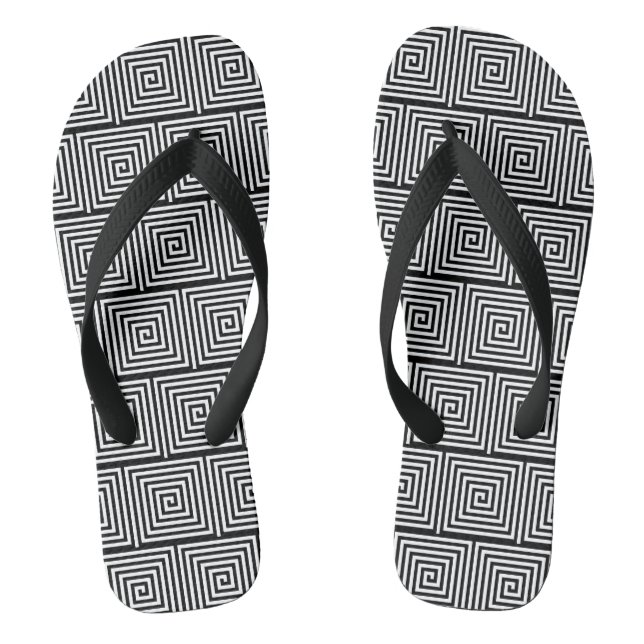 Black and White Geometric Pattern Flip Flops (Footbed)