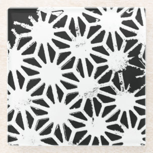 Black and white geometric pattern glass coaster