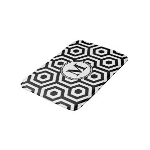 Black and White Geometric Pattern Monogram Bath Mat