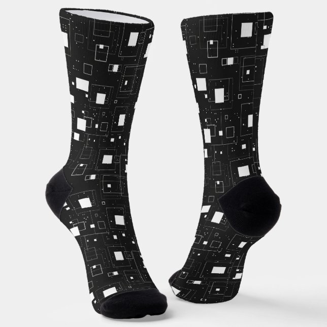 Black and White Geometric Pattern Socks (Angled)