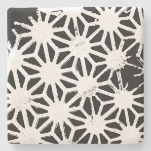 Black and white geometric pattern stone coaster