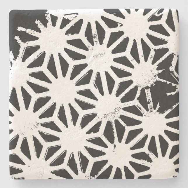 Black and white geometric pattern stone coaster (Front)