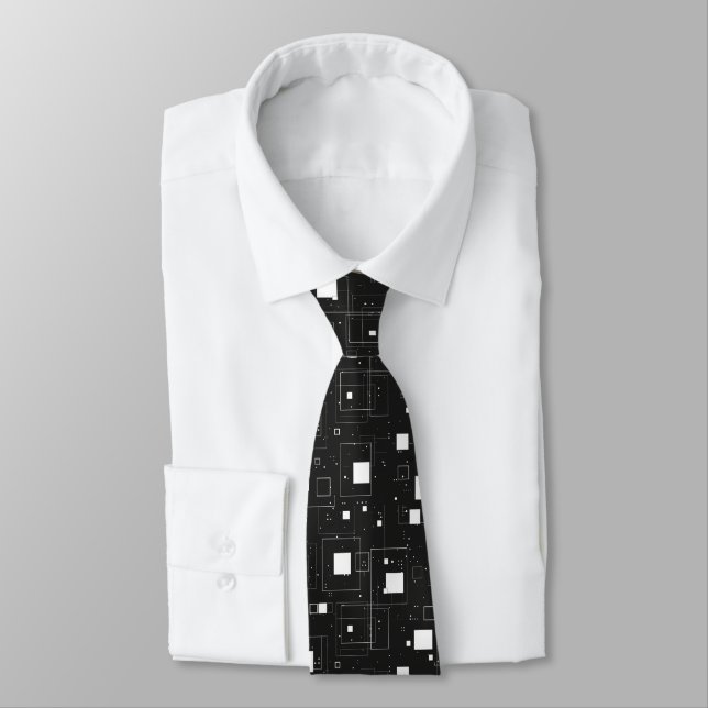 Black and White Geometric Pattern Tie (Tied)