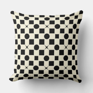 Black and White Geometric Pattern with Circles Cushion