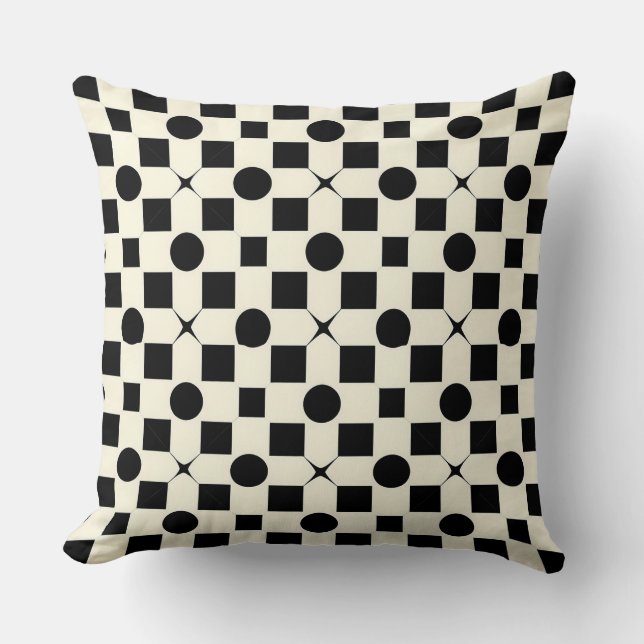 Black and White Geometric Pattern with Circles Cushion (Front)