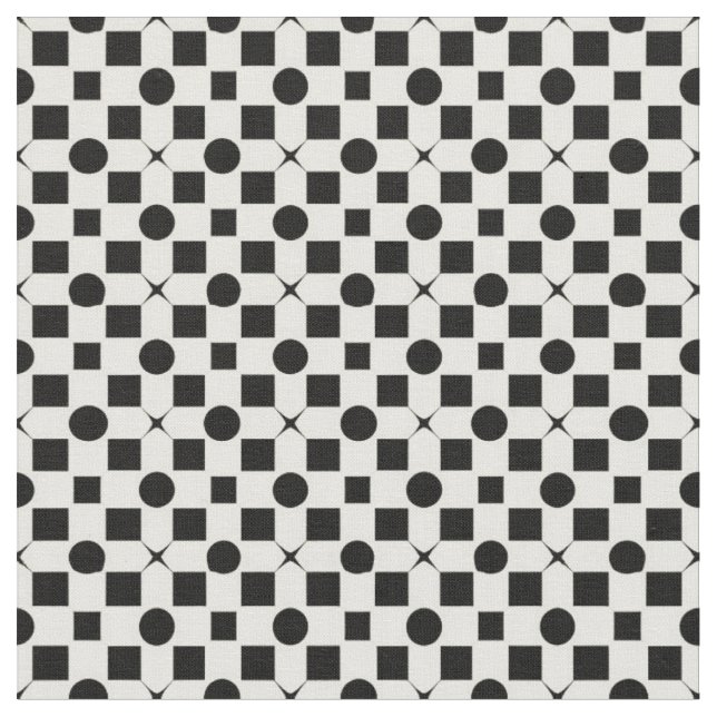 Black and White Geometric Pattern with Circles Fabric (Close Up)
