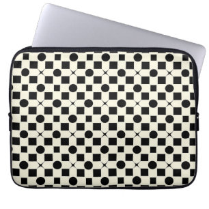 Black and White Geometric Pattern with Circles Laptop Sleeve