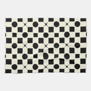 Black and White Geometric Pattern with Circles Tea Towel