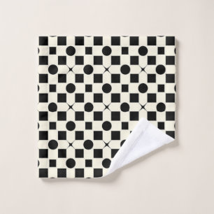 Black and White Geometric Pattern with Circles Wash Cloth